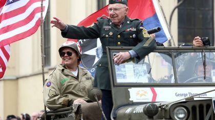 George Thompson, hero who liberated the City of Pilsen and Southwestern Bohemia, member of the famous 16th Armored Division, celebrates his 97th Birthday.