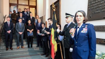 Vzpomínkovému aktu na radnici předcházelo přijetí zástupců velvyslanectví USA a Belgie primátorem Pavlem Šindelářem