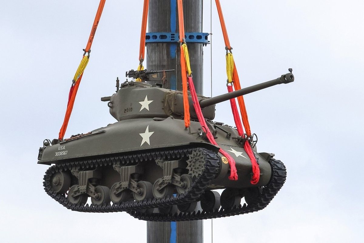 A crane transported an M4 Sherman tank to the premises of the the ...
